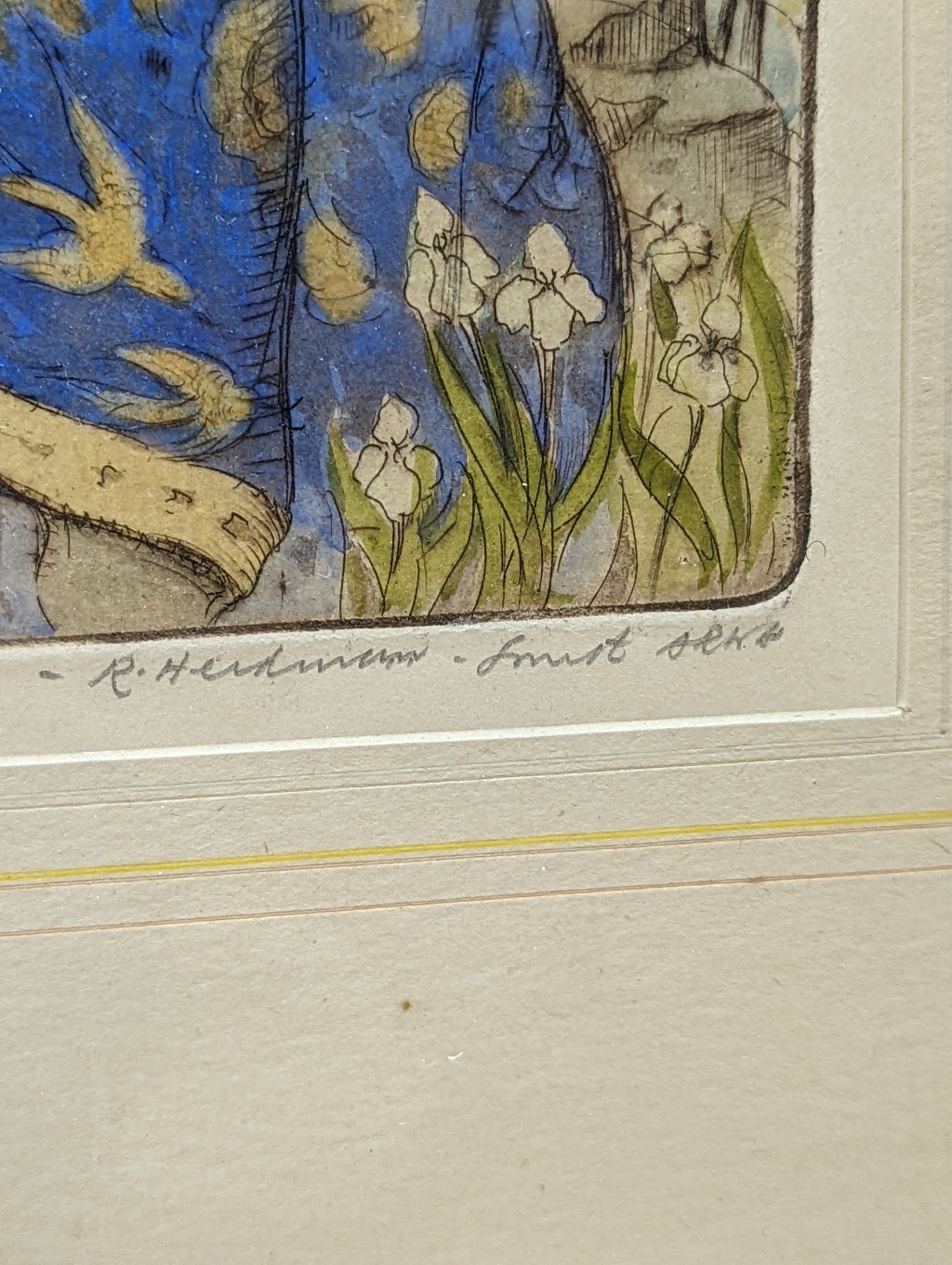 Robert Herdman-Smith (1879-1945), coloured etching, 'The Butterfly', signed in pencil, 17.5 x 12.5cm